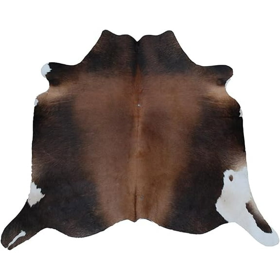 Authentic Medium Brown White Cowhide Rug, Natural Hair-on Leather Animal Hide, Durable Home Décor Piece, Perfect for Rustic or Modern Spaces