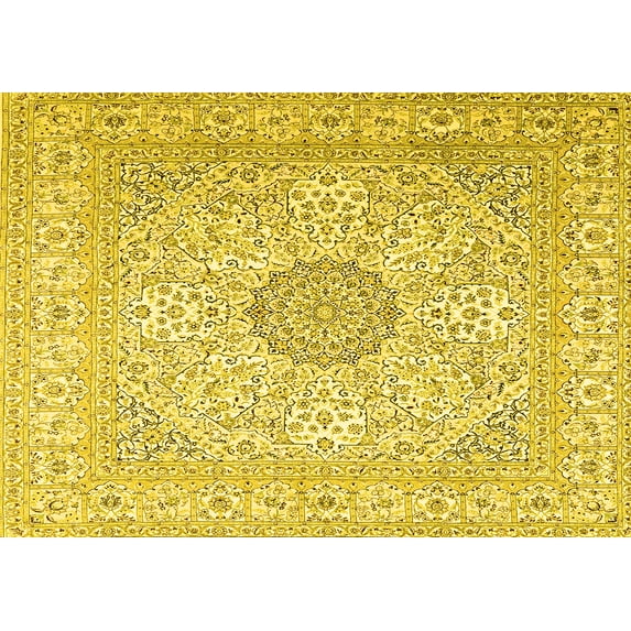 Ahgly Company Indoor Rectangle Medallion Yellow Traditional Area Rugs, 6' x 9'