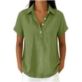 thumbnail image 7 of hoksml Women's Cotton Linen Collared Shirt, Short Sleeve Pull-On Button-Down Blouse, Loose Fit Casual Daily Office Wear Top, 7 of 7