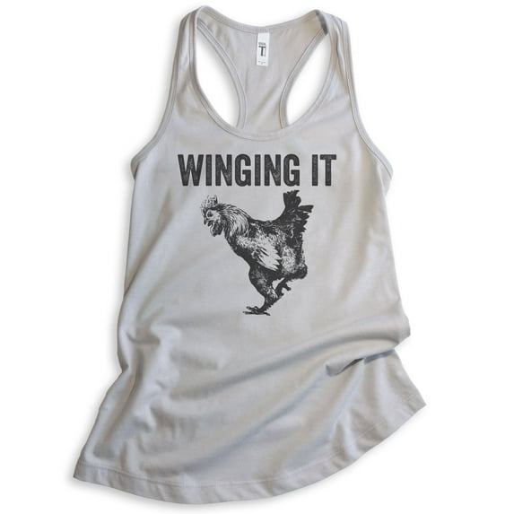 Winging It Tank Top, Ladies Racerback Tank Top, Chicken Tank, Chicken Wing Tank, Silver Gray, XX-Large