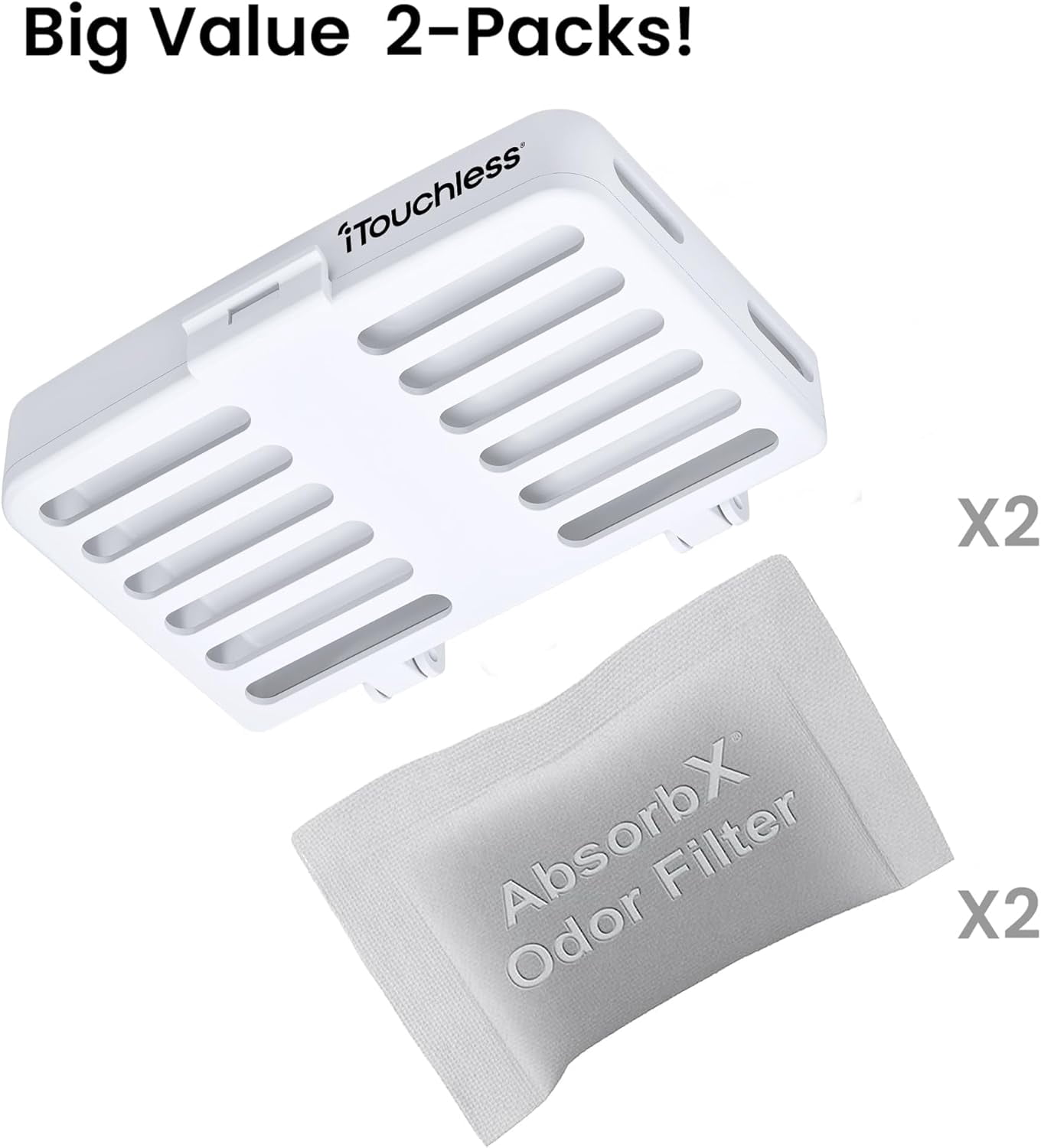 AbsorbX Refrigerator Odor Removal Kit Stick On Deodorizer Filters, 2-Pack, White