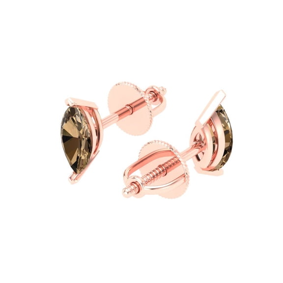 1.0 Ct Marquise Cut Studs Champagne Crystal 14K Rose Solid Gold Everyday Dainty Earrings Screw Back