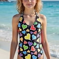 thumbnail image 2 of HCNTES Toddler Swimsuit Girl Color Block Stripe One-Piece Swimwear Toddler Girl Bathing Suits(Black,10-11 Years), 2 of 7