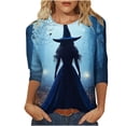 thumbnail image 2 of Cloaraye Halloween T Shirts for Women Crew Neck 3/4 Sleeve Tops Fashion Print Loose Halloween Shirts, 2 of 5