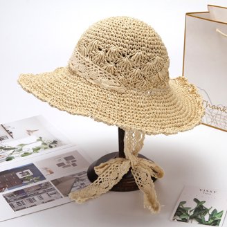 Sun Straw Hat for Women with Wind Lanyard Wide Brim Foldable  display picture 3