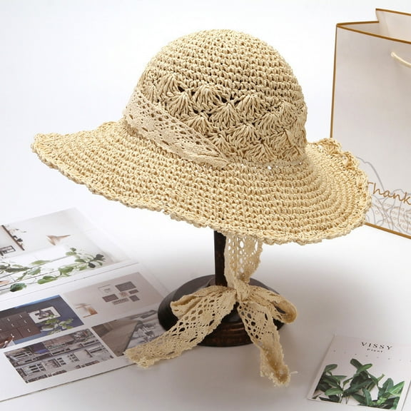 Womens Sun Hats Wide Brim Summer Beach Hat for Women Foldable Travel Straw Hat UPF50