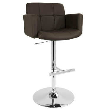 Contemporary Home Living 47” Brown Leather and Black Metal Tufted Adjustable Stout Bar Stool