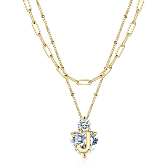 TINGN Gold Layered Necklaces for Women 14K Gold Plated Paperclip Chain Heart CZ Pendant Initial Necklace