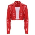 thumbnail image 5 of Zaldita Women's Patent Leather Lapel Style Long Sleeve Cropped Moto Biker Coat Motorcycle Jackets Red XXL, 5 of 7