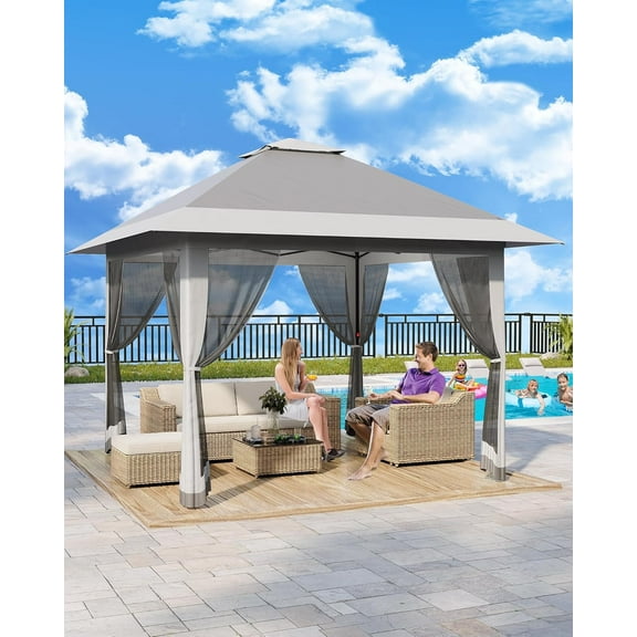 Kselythan Canopy Tent 13x13,Pop Up Tent Easy Setup with 4 Sand Bags,Mosquito Netting,Heavy Duty Party Tent Shelter with Waterproof & Ultraviolet Double Roof for Backyard, Garden, Lawn