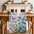 thumbnail image 2 of Table Runner 108 Inches Long for Kitchen Dining, Blue Spring Floral Dresser Scarf Farmhouse, Dining Table Decorations for Wedding/Parties, Pink Flowers Butterfly Wooden Watercolor 13 x 108 In, 2 of 8