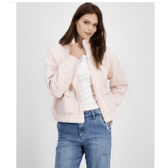 Hippie Rose Juniors' Quilted-Trim Sherpa Jacket - Ballet Slippers