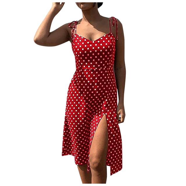 Vestido floral con encaje y estampado de lunares para mujer: gasa, largo hasta la rodilla, verano, playa y bodas, informal a formal