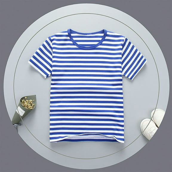 Delliss Girls Summer Striped Short Sleeve T-Shirts Solid color Trendy Crewneck Pullover Tops Loose Top 2-13 Years