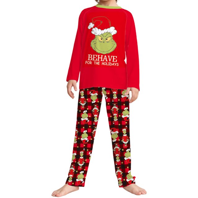 Vestido Rojo Para Padres E Hijos Conjunto de pijama familiar de 2 piezas con cuello redondo y estampado de dibujos animados estilo navideño traje diario Ygjytge Niño Rojo 9-10T para Niño