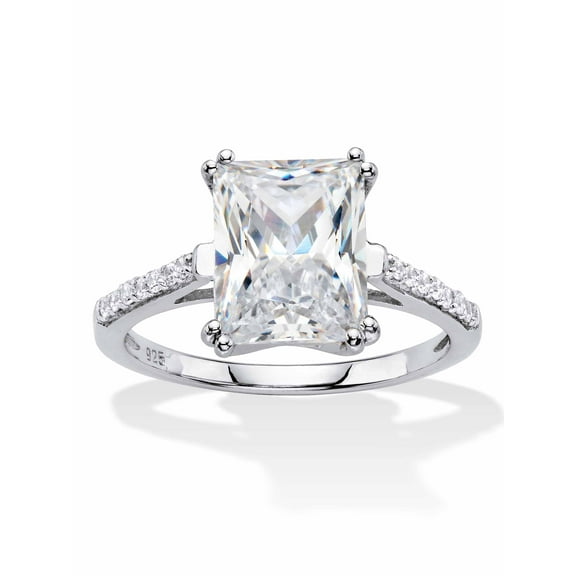 PalmBeach Jewelry 3.93 TCW Emerald-Cut White Cubic Zirconia Bridal Engagement Anniversary Ring in Platinum-plated Sterling Silver