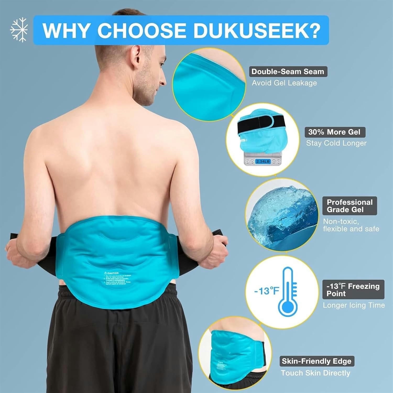 GXCZ Ice Pack for Back Pain Relief, Reusable Gel Back Ice Pack with Dual Straps, Cold Compress Therapy for Waist Lumbar Injuries Sciatic Nerve Herniated or Degenerative Disc Coccyx Tailbone Pain