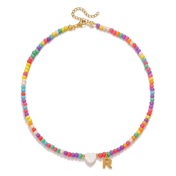 Necklace Initial Heart Necklace Letter Necklace Beaded Necklace Valentine'S Day Gift Letter Necklace Lover'S Friend Necklace Necklace for Women Men Teen Her Him Mom Dad Ideal for Birthday Valantines