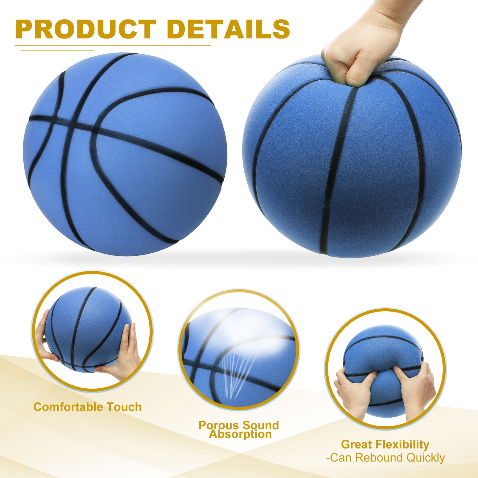 Uxcell Silent Basketball 8.3" No Noise High-Density Foam Dribbling Indoor Basketball with Net Bag forIndoor Sport Blue
