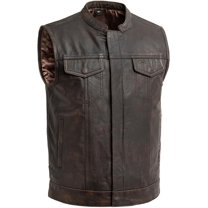 First Mfg Co - Sharp Shooter - Men's Motorcycle Biker Riding Leather Vest - Black Brown - Small