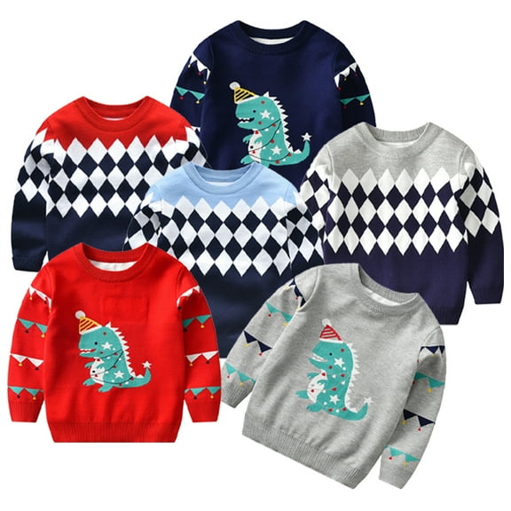Godderr 2-8Y Toddler Kids Christsmas Clothing Pullover Sweater for Boys Girls Cartoon Jacquard Knit Tops Warm Fall Winter Knit Sweater Casual Bottoming Shirt