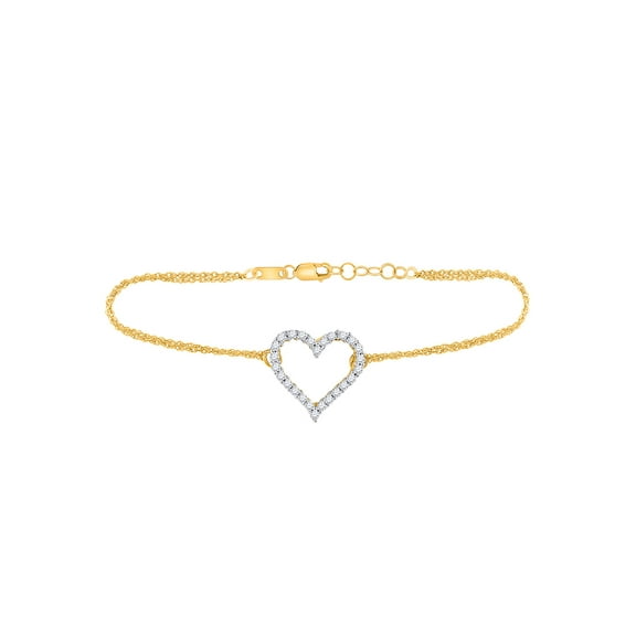 10kt Yellow Gold Womens Round Diamond Heart Bracelet 1/8 Cttw
