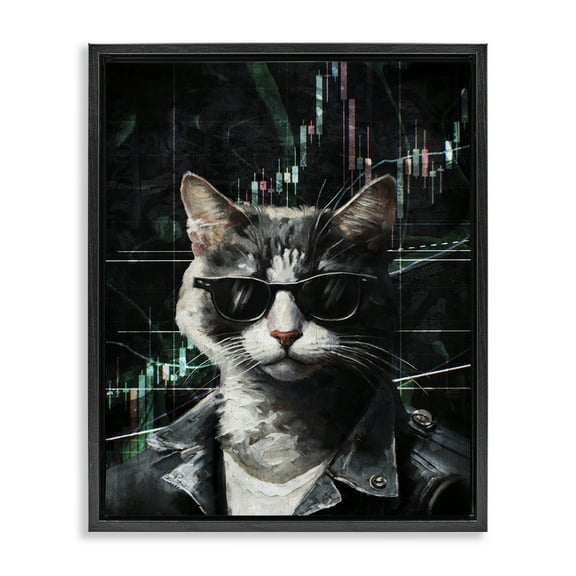 Stupell Industries Trendy Cat Sunglasses Animals Painting Black Floater Framed Canvas Art Print Wall Art, 17 x 21