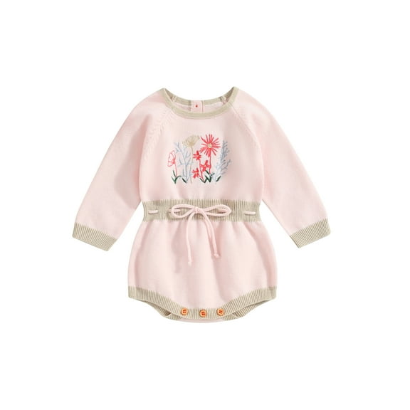 Bagilaanoe Newborn Baby Girl Knit Jumpsuit Shorts Flower Long Sleeve Bodysuits 6M 12M 18M 24M Infant Casual One Piece Playsuits