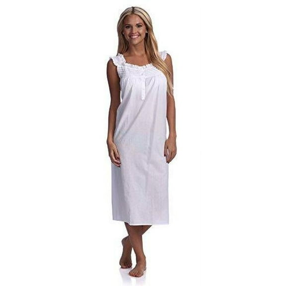 stylesilove.com Handmade Women's Eyelet Trim Pleated Nightgown White