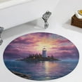 thumbnail image 4 of Lighthouse Sunrise Coast Scenery Pale Blue Tan Round Rugs -Washable Non-Slip Small Round Area Rug Throw Soft Circle Rugs for Bedroom, Modern Print Indoor Carpet for Entryway Sofa Living Room, 4 of 7