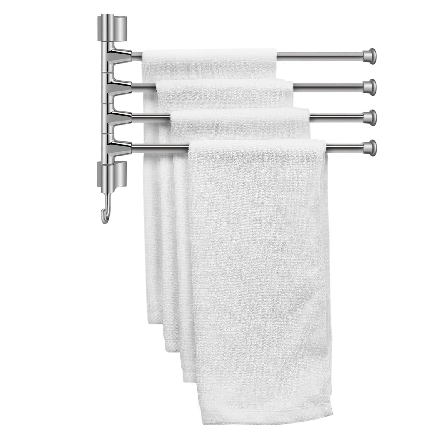 180° Wall Mounted Bathroom Towel Rack 2 Swivel Rail Hanger Shelf Stainless Steel