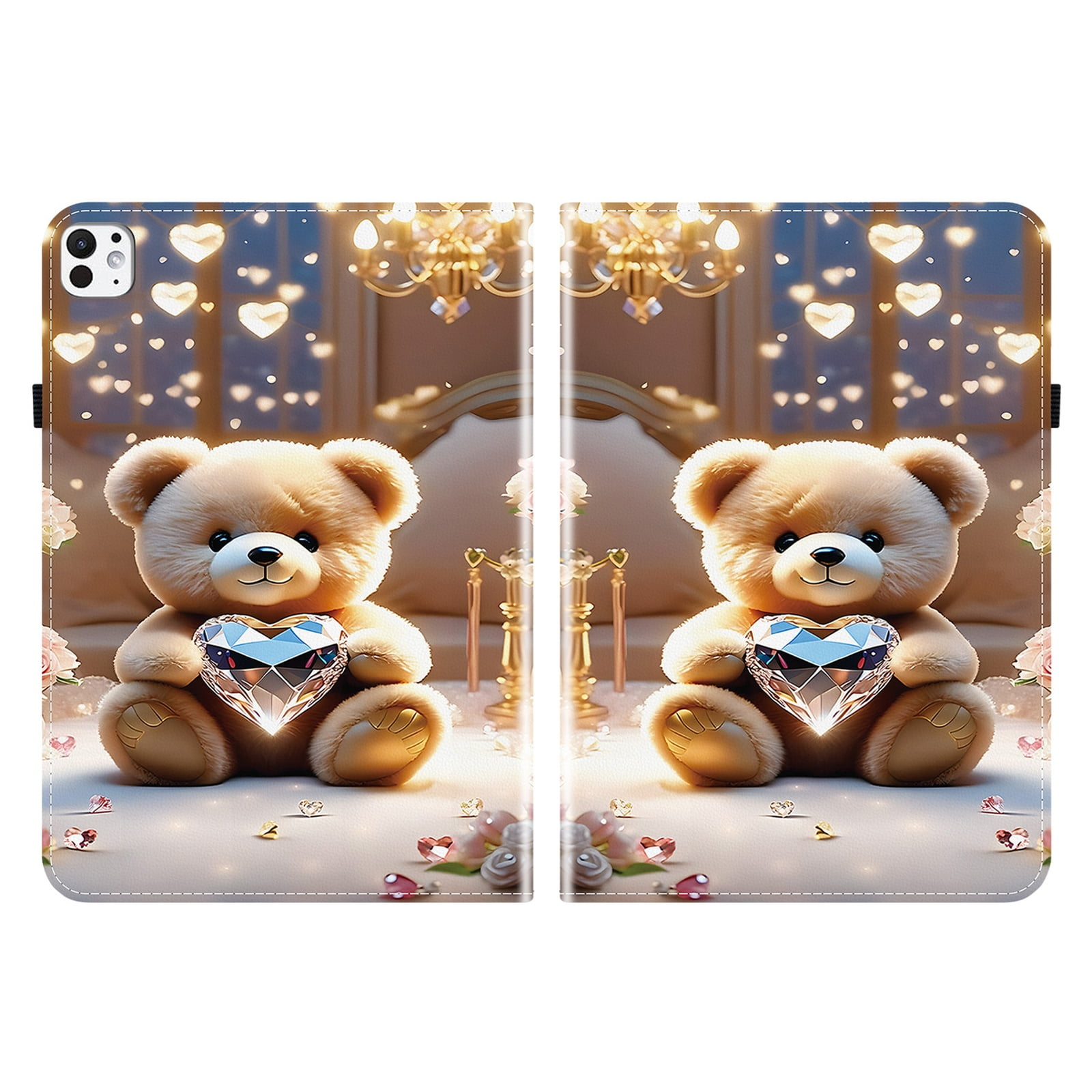 For iPad 6th 5th Generation 9.7" Case 2018 2017, Premium PU Leather Flip Cover Stand Cover with Cards Slots Pencil Holder Shockproof TPU Inner Case for Apple iPad 6th 5th Gen, Diamond Bear