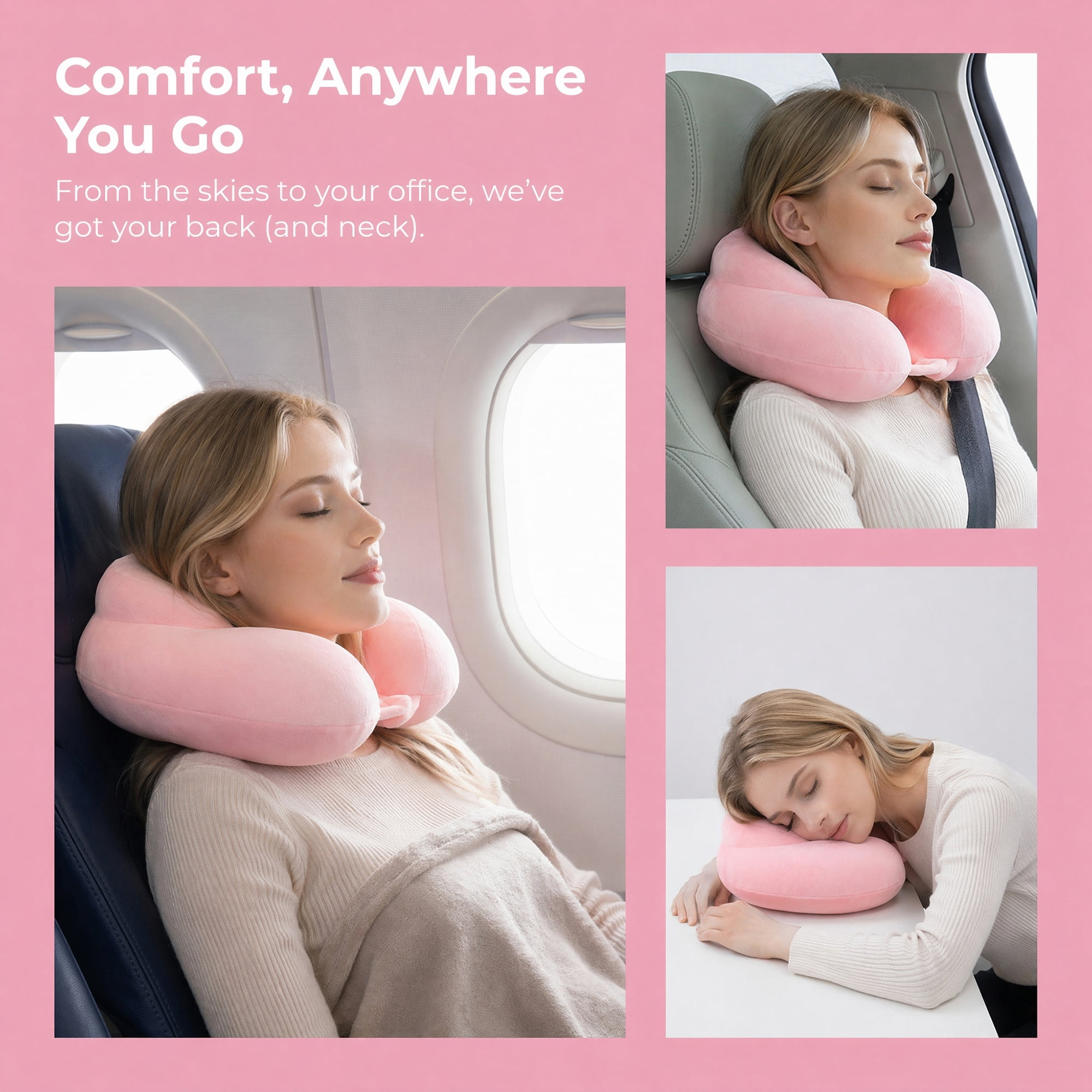 Unique Bargains  Memory Foam Travel U Shape Neck Pillow for Airplane Pink 11"x11"