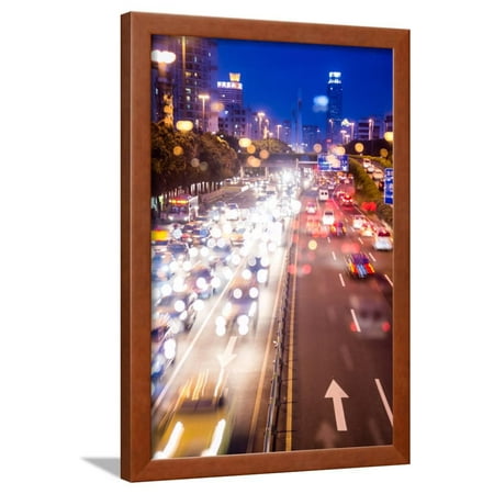 Double Exposure of Night Traffic Scene Framed Print Wall Art By