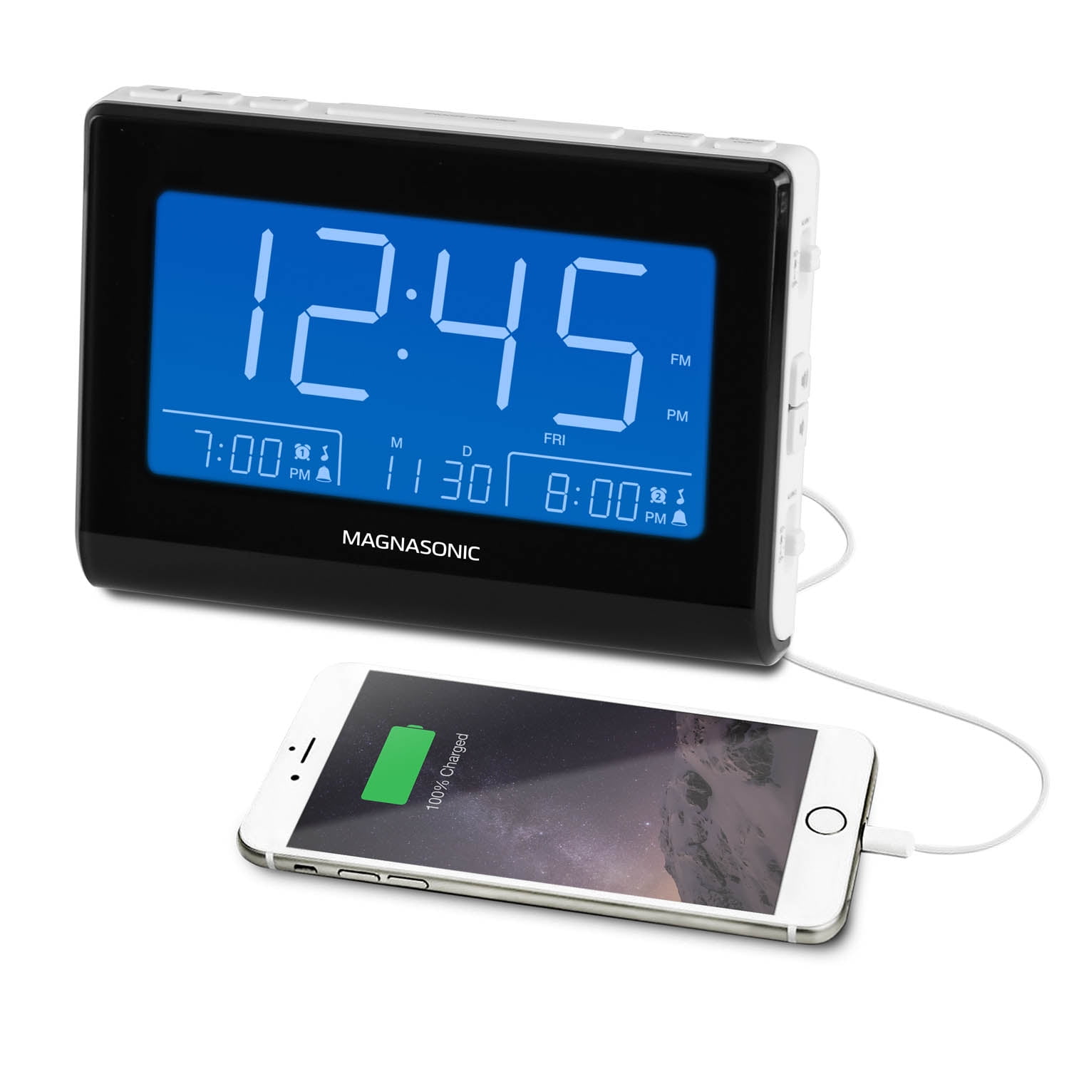 Magnasonic Alarm Clock Radio with USB Charging for Smartphones & Tablets, Auto Dimming, Dual