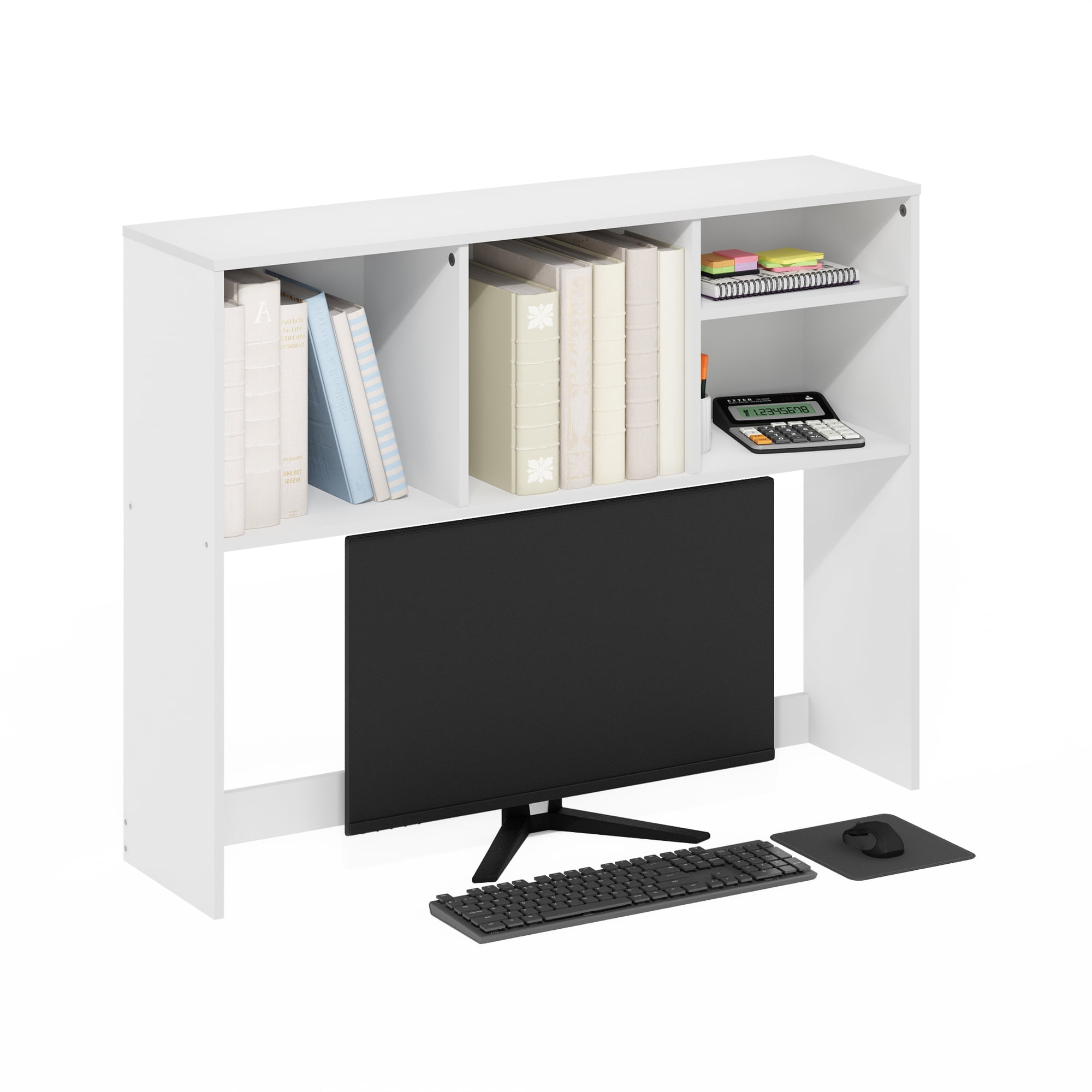 Furinno Classic Desktop Bookshelf Storage Hutch in Desk Organizer with 4 White