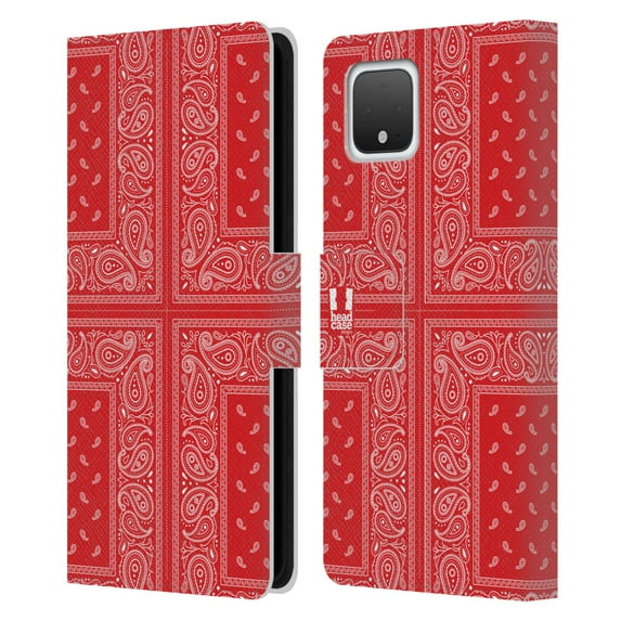 Head Case Designs Classic Paisley Bandana Cross Red Leather Book Wallet Case Cover Compatible with Google Pixel 4