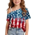 thumbnail image 2 of Auroural Girls Summer One Shoulder Short Sleeve T Shirts Casual Cute Suit Girls Flag Print Shirt for 5-14Y Girls Summer Clothes 10-12, 2 of 9