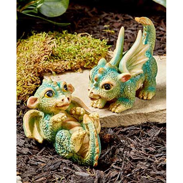 The Lakeside Collection Set of 2 Baby Dragon Statues