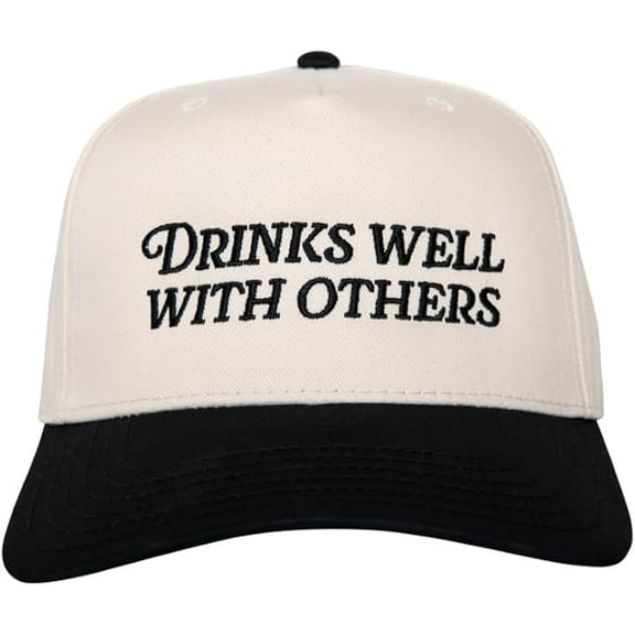 Drinks Well with Others Vintage Hat - Two-Toned Trucker Hat Embroidered Vintage Baseball Cap for Women Snapback