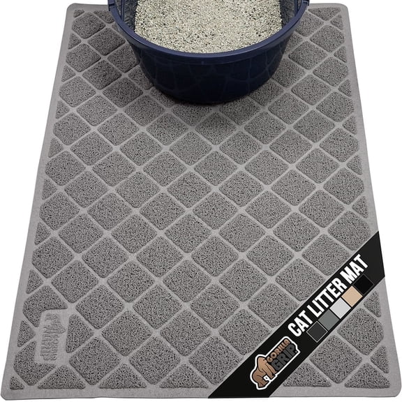 GORILLA GRIP Cat Litter Box Mat, Water Resistant Kitty Litter Trapping Mat, Textured Backing, Easy to Clean, Less Waste and Clean Floors, Kitten Supplies for Indoor Cats, Soft on Paws, 24x17 Gray