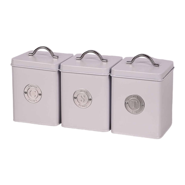 3 contenedores de almacenamiento de alimentos con tapa, modernos recipientes de cocina de hierro. Estilo B