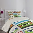 thumbnail image 2 of Ambesonne Vintage Quilted Coverlet 2 Pcs, Retro Cassette Collage, Twin Size, Green Blue, 2 of 4