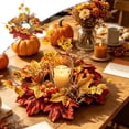 thumbnail image 2 of Thanksgiving Fall Harvest Sunflower Pumpkin Candle Ring Wreath, 11.81 Inch Artificial Candlestick Garland for Farmhouse Table Mantel Cabinet Vintage Seasonal Home Centerpiece Decor, 2 of 5