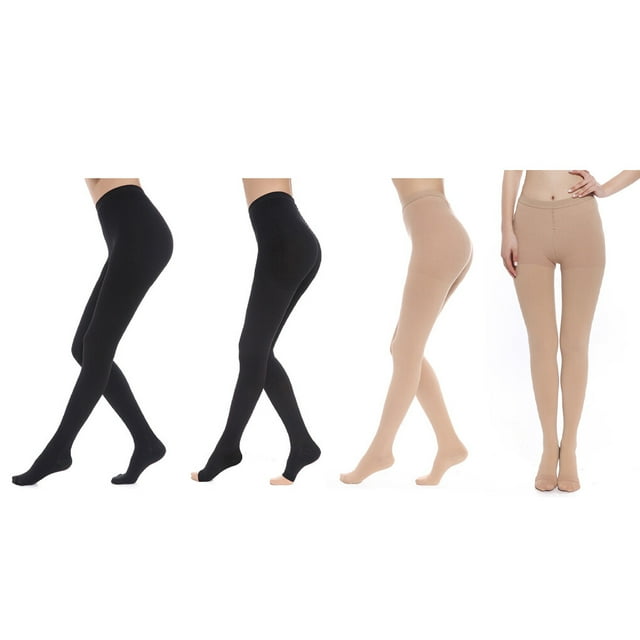 Compression Pantyhose, Graduated Support Compression Tights, Varicose Veins Compression Stockings for Circulation. Naked exposed toe XXL
