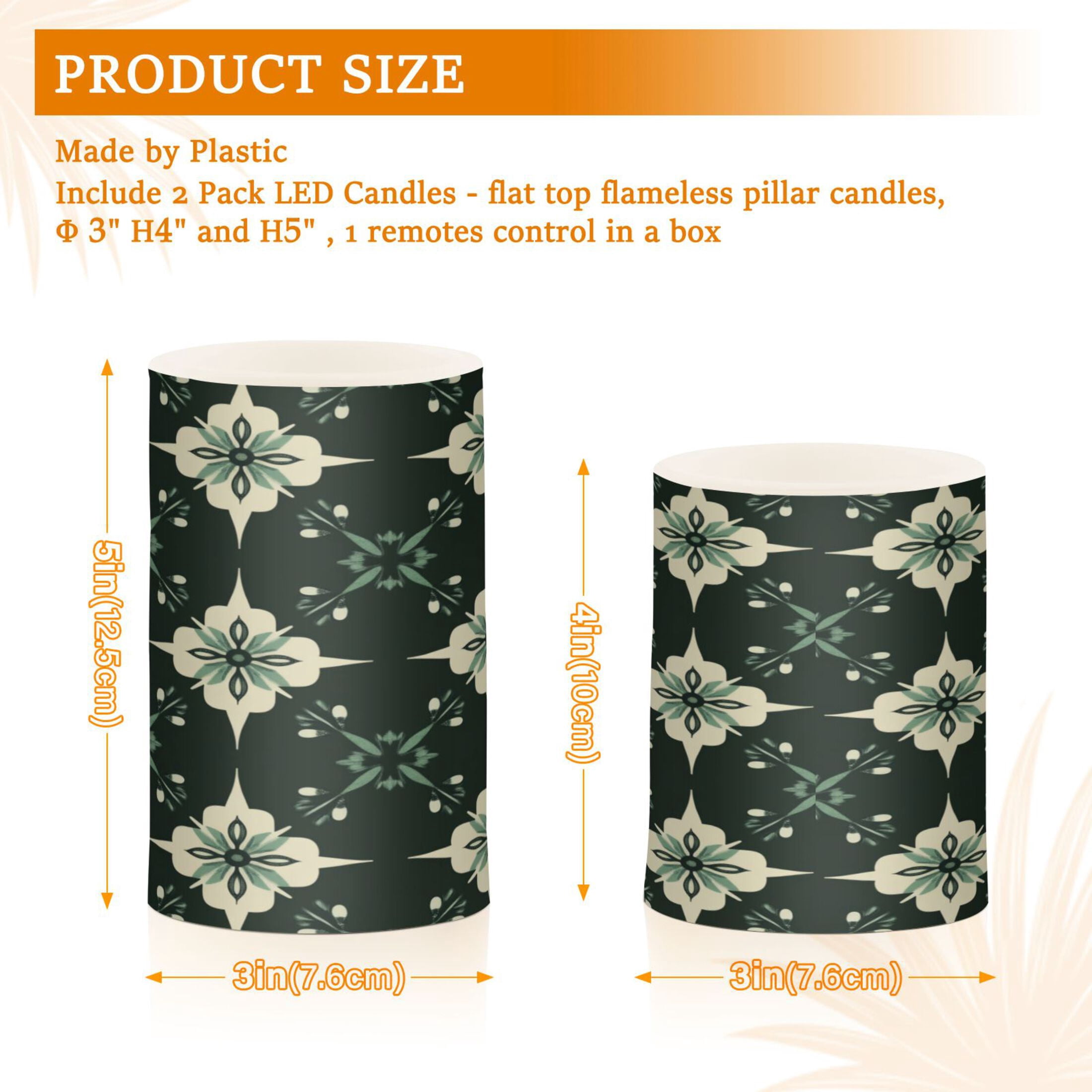 WOBOGO Size Combo Candle Flickering Flameless with Remote Control and Timer for Romantic Atmosphere A Pattern Of Dark Green Geometric Shapes
