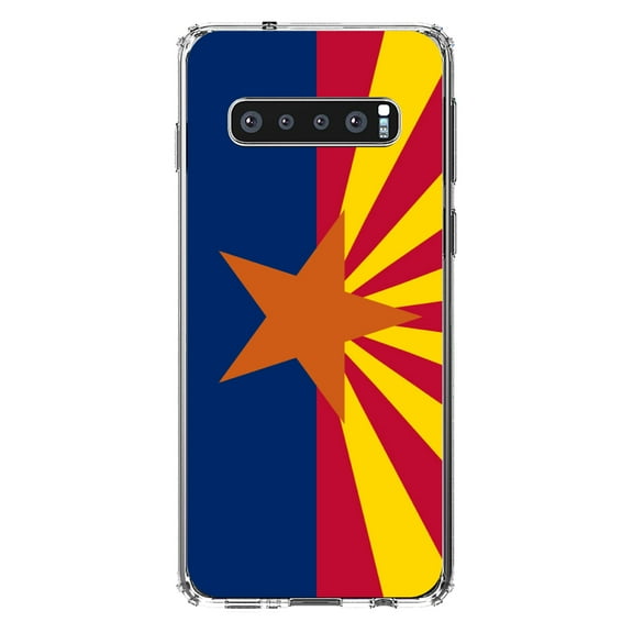 DistinctInk Clear Shockproof Hybrid Case for Samsung Galaxy S10 (6.1" Screen) - TPU Bumper, Acrylic Back, Tempered Glass Screen Protector - Arizona State Flag - US State Flag
