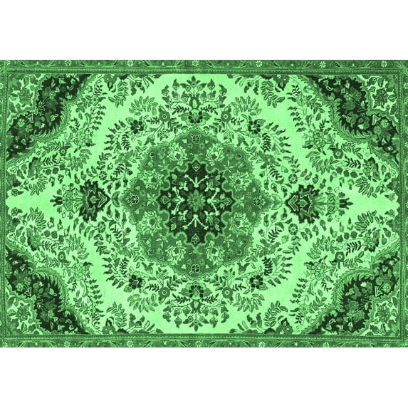 Ahgly Company Indoor Rectangle Medallion Emerald Green Traditional Area Rugs, 2' x 5'