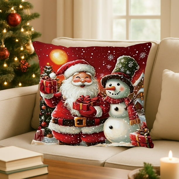 Fundas de almohada navideñas de 45x45 cm (17,7x17,7 pulgadas), fundas decorativas con tela suave y cremallera oculta para decoración del hogar. Funda de almohada de algodón.
