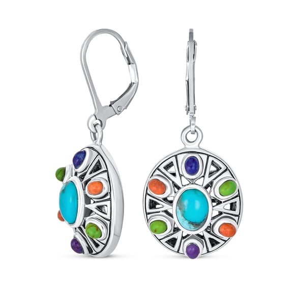 Bling Jewelry Womens Western Jewelry Multicolor Dangle Gemstone Earrings Sterling Silver Lever Back